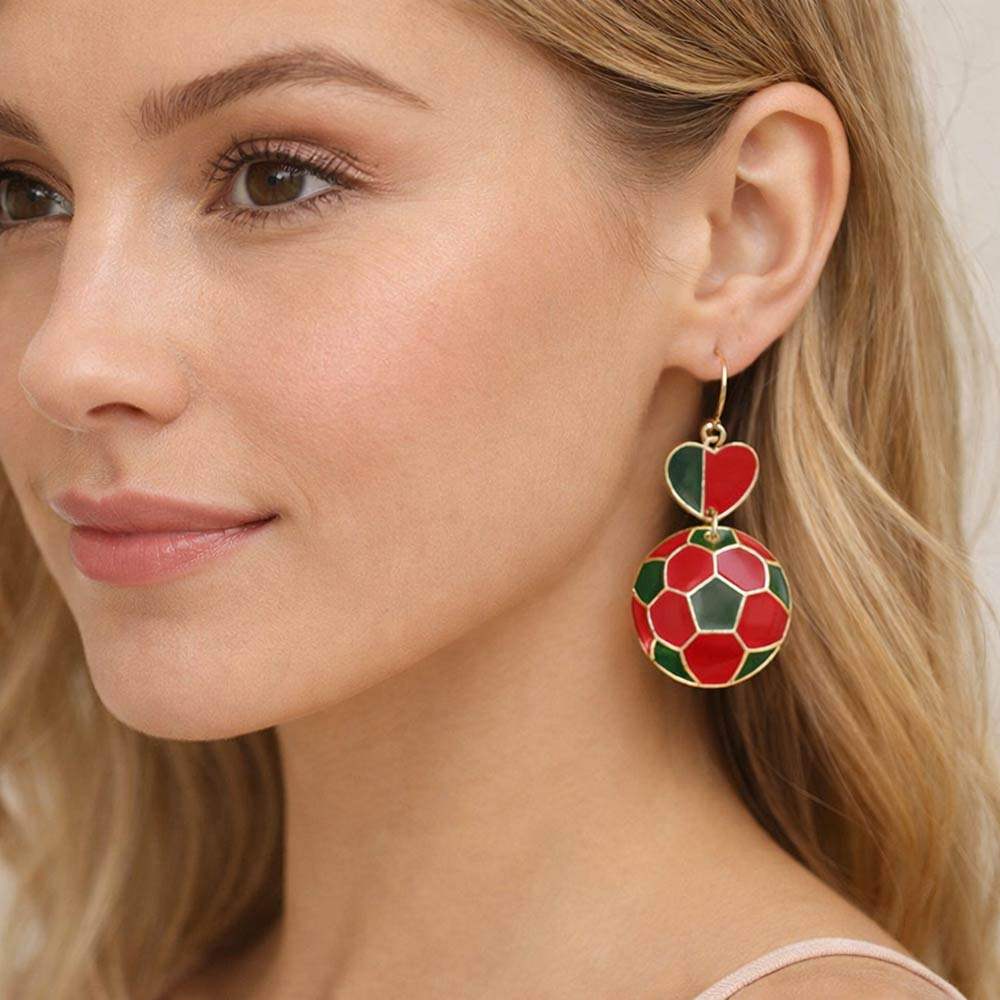 Portugal Flag Soccer Ball Link Drop Earrings - Madeline Love - Flyclothing LLC