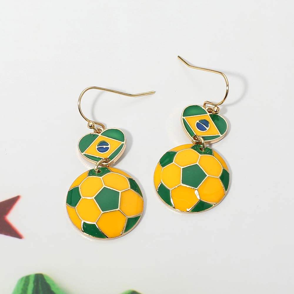 Brazil Flag Soccer Ball Link Drop Earrings - Madeline Love - Flyclothing LLC
