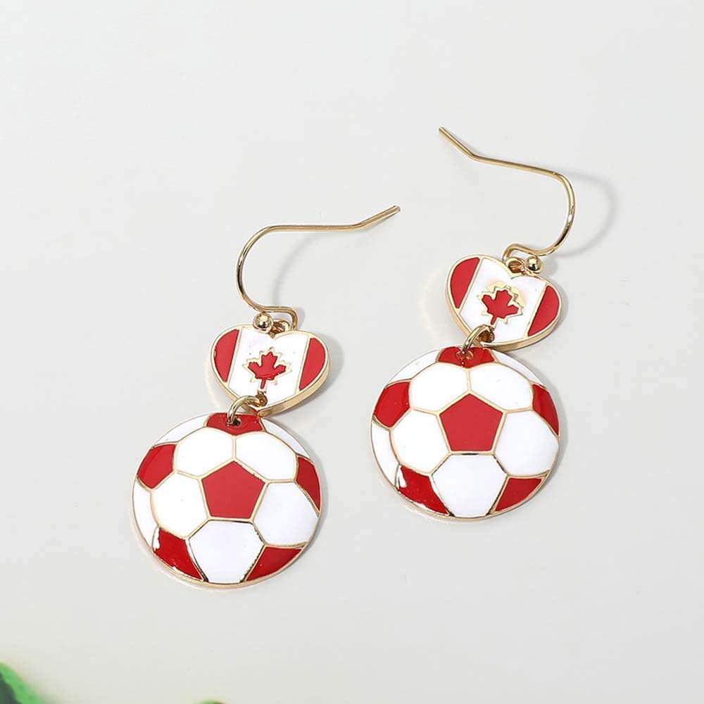 Canada Flag Soccer Ball Link Drop Earrings - Madeline Love - Flyclothing LLC