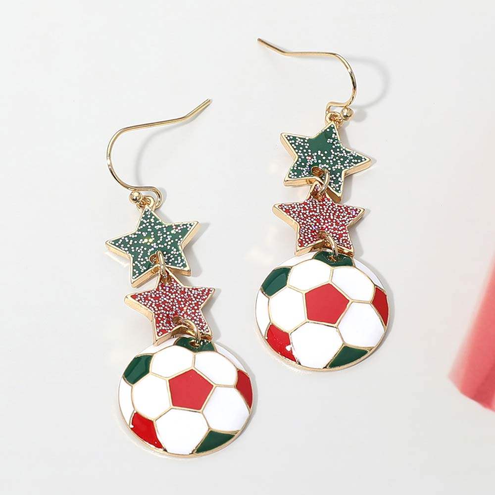 Italy Glittered Double Star Soccer Ball Drop Earrings - Madeline Love - Flyclothing LLC