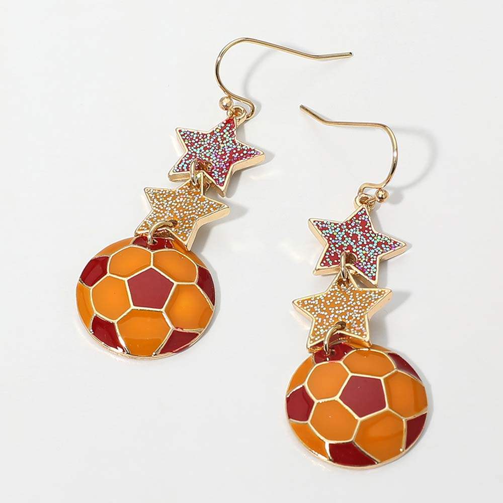 Spain Glittered Double Star Soccer Ball Drop Earrings - Madeline Love - Flyclothing LLC