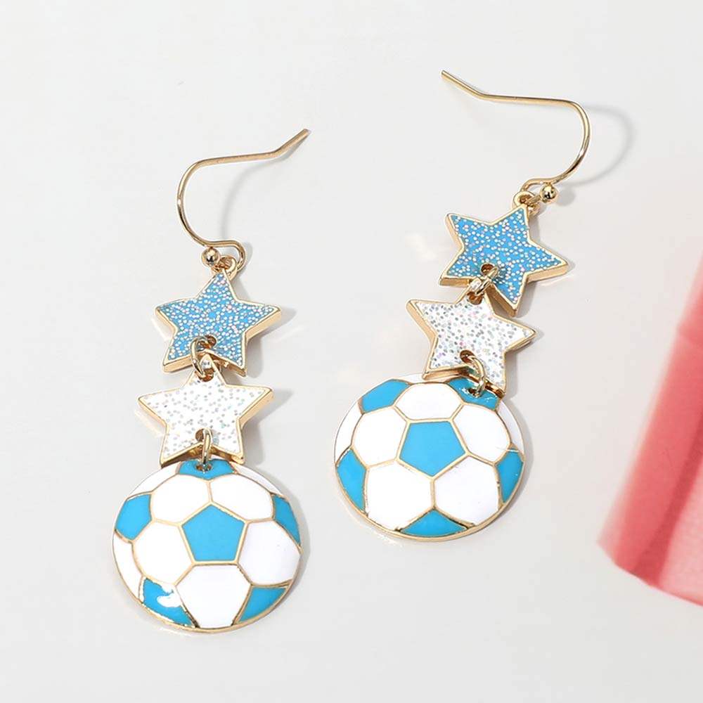 Argentina Glittered Double Star Soccer Ball Drop Earrings - Madeline Love - Flyclothing LLC