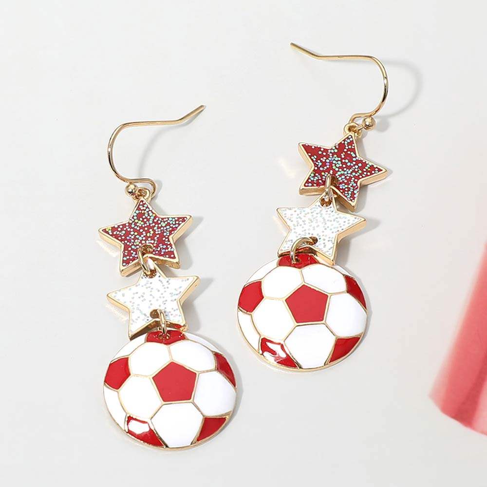 Canada Glittered Double Star Soccer Ball Drop Earrings - Madeline Love - Flyclothing LLC