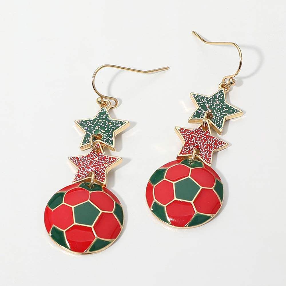 Portugal Glittered Double Star Soccer Ball Drop Earrings - Madeline Love - Flyclothing LLC