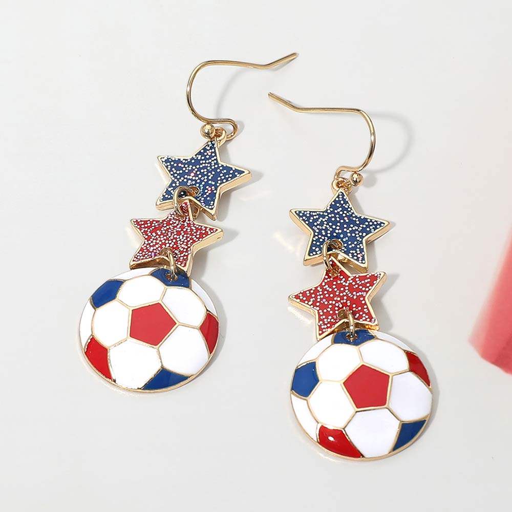 France Glittered Double Star Soccer Ball Drop Earrings - Madeline Love - Flyclothing LLC