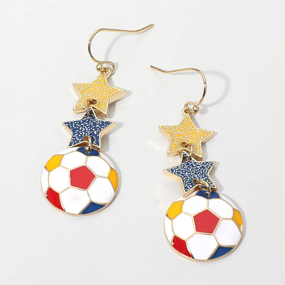 Colombia Glittered Double Star Soccer Ball Drop Earrings - Madeline Love - Flyclothing LLC