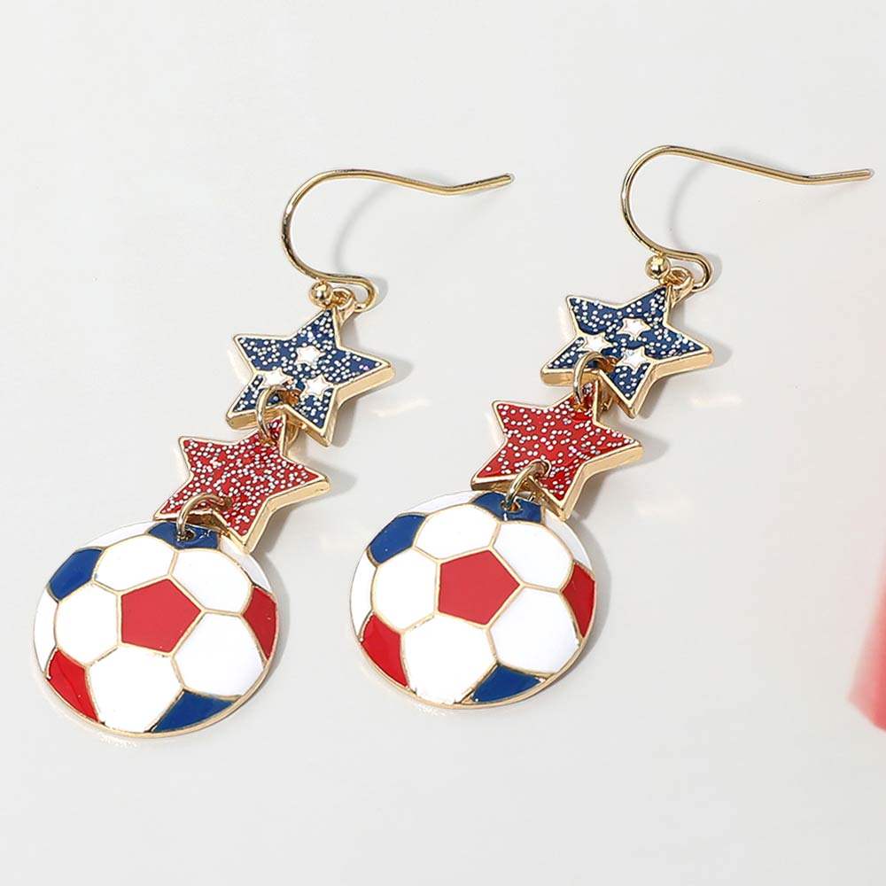 USA Glittered Double Star Soccer Ball Drop Earrings - Madeline Love - Flyclothing LLC