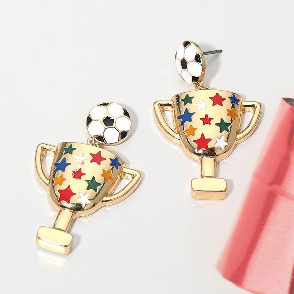 Soccer Trophy Drop Dangle Earrings - Madeline Love - Flyclothing LLC