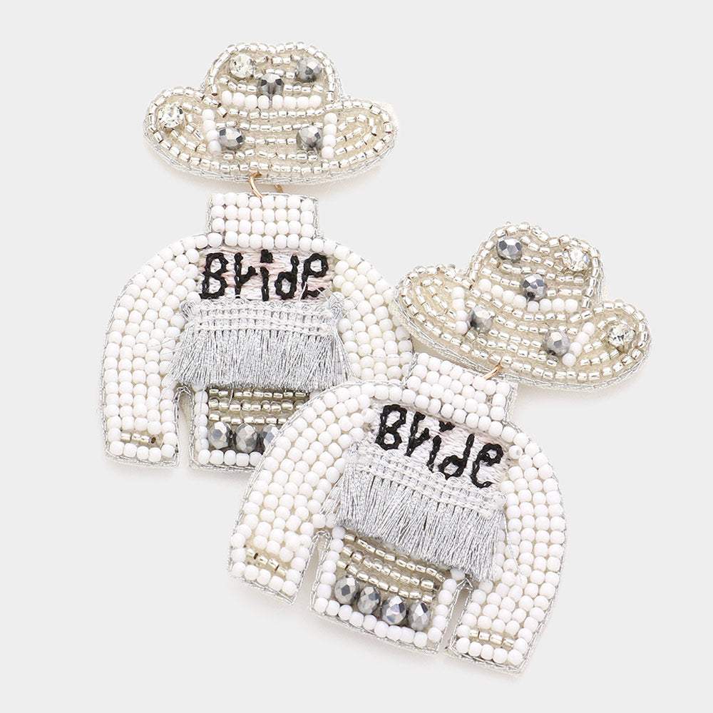 Bride Message Felt Back Tassel Beaded Hat Clothes Dangle Earrings - Madeline Love - Flyclothing LLC