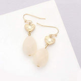 Metal Heart Teardrop Natural Stone Link Dangle Earrings - Madeline Love - Flyclothing LLC