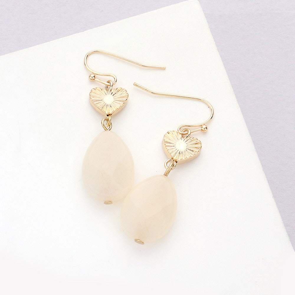 Metal Heart Teardrop Natural Stone Link Dangle Earrings - Madeline Love - Flyclothing LLC