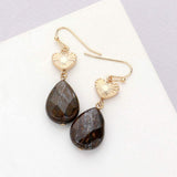Metal Heart Teardrop Natural Stone Link Dangle Earrings - Madeline Love - Flyclothing LLC