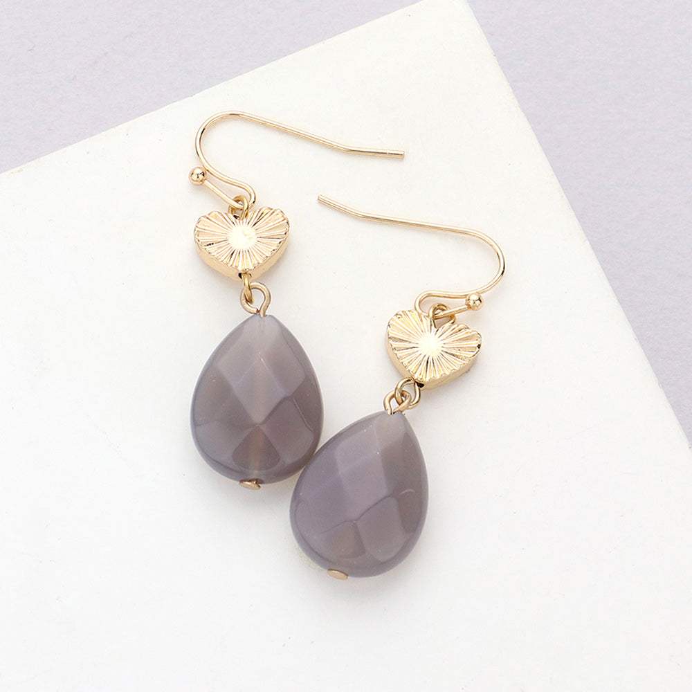 Metal Heart Teardrop Natural Stone Link Dangle Earrings - Madeline Love - Flyclothing LLC