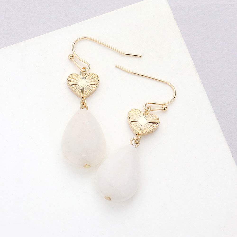 Metal Heart Teardrop Natural Stone Link Dangle Earrings - Madeline Love - Flyclothing LLC
