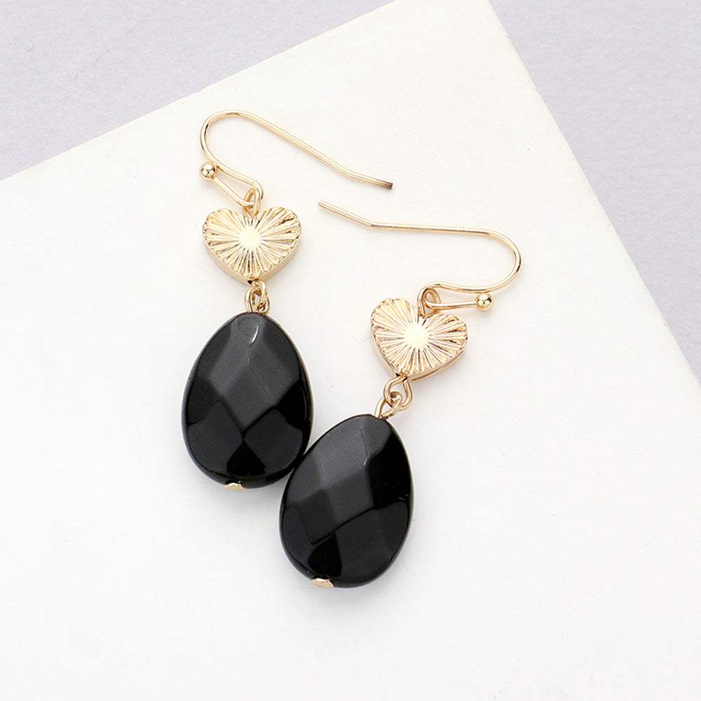Metal Heart Teardrop Natural Stone Link Dangle Earrings - Madeline Love - Flyclothing LLC