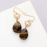 Metal Heart Teardrop Natural Stone Link Dangle Earrings - Madeline Love - Flyclothing LLC