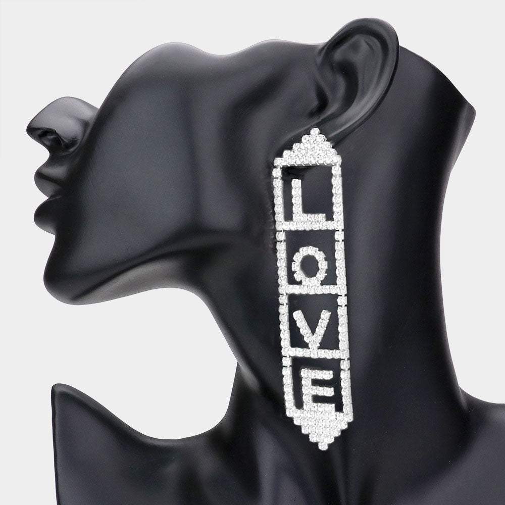 LOVE Rhinestone Pave Message Earrings - Madeline Love - Flyclothing LLC