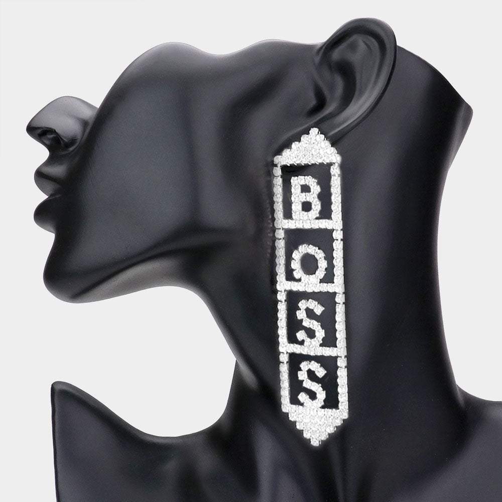 BOSS Rhinestone Pave Message Earrings - Madeline Love - Flyclothing LLC