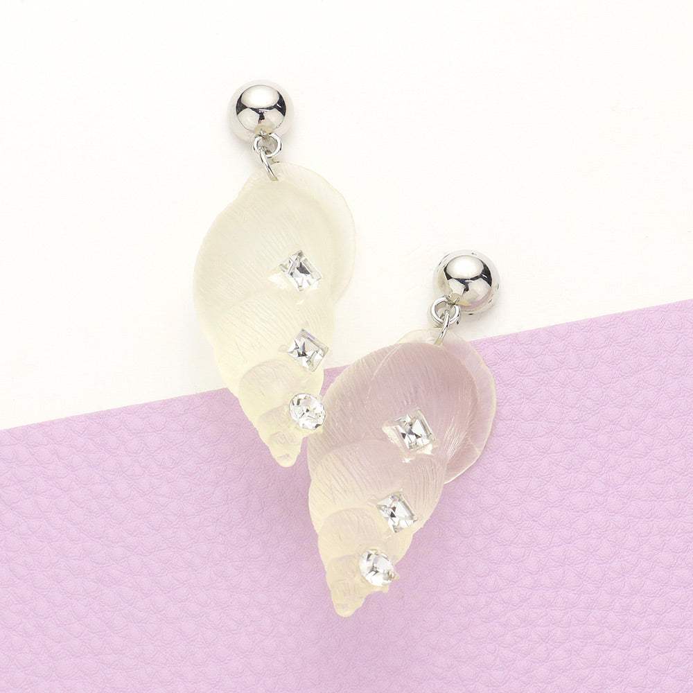 Rhinestone Shell Dangle Earrings - Madeline Love - Flyclothing LLC