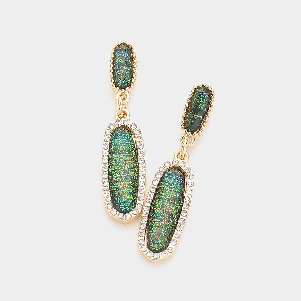 Stone Paved Around Oval Dangle Earrings - Madeline Love - Flyclothing LLC