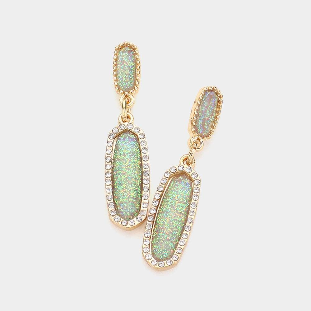 Stone Paved Around Oval Dangle Earrings - Madeline Love - Flyclothing LLC