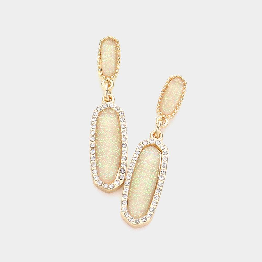 Stone Paved Around Oval Dangle Earrings - Madeline Love - Flyclothing LLC