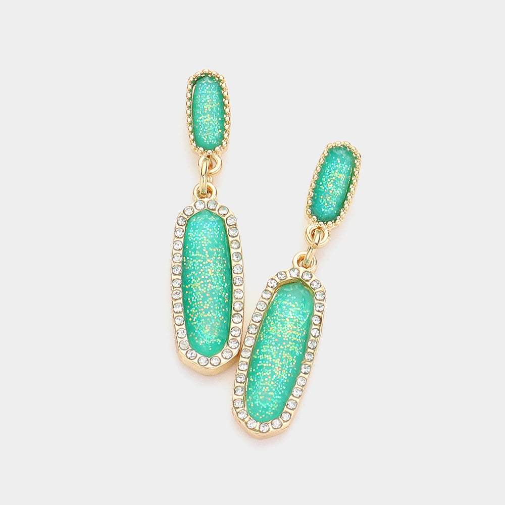 Stone Paved Around Oval Dangle Earrings - Madeline Love - Flyclothing LLC