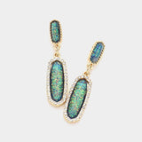 Stone Paved Around Oval Dangle Earrings - Madeline Love - Flyclothing LLC
