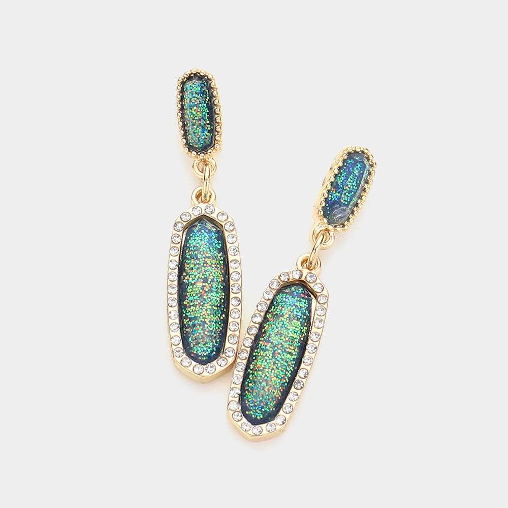 Stone Paved Around Oval Dangle Earrings - Madeline Love - Flyclothing LLC