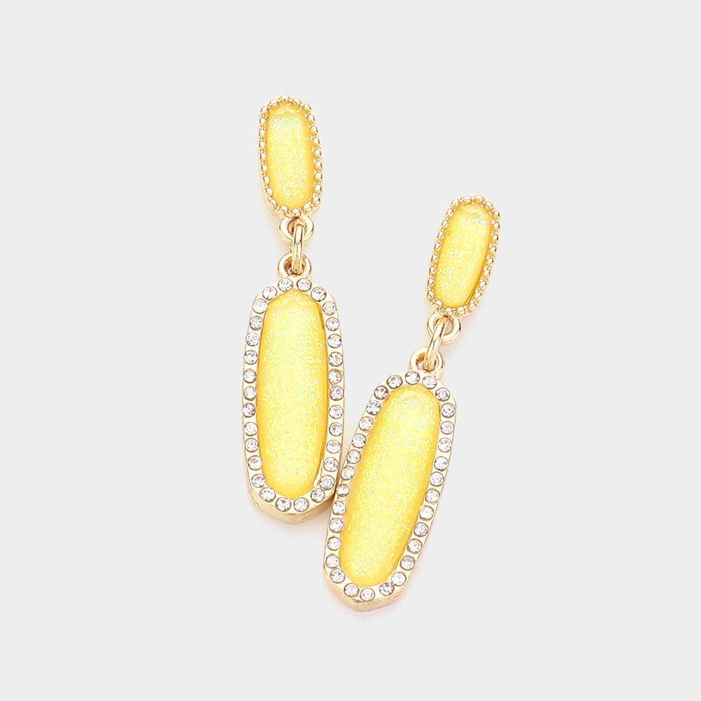 Stone Paved Around Oval Dangle Earrings - Madeline Love - Flyclothing LLC