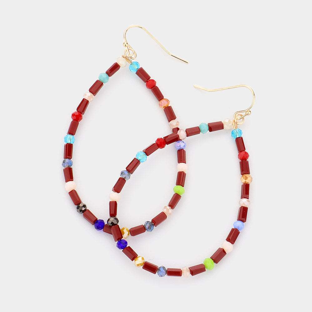 Rectangle Faceted Beaded Open Teardrop Dangle Earrings - Madeline Love - Flyclothing LLC