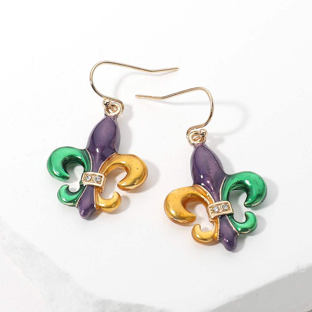 Stone Pave Enamel Fleur de Lis Dangle Earrings - Madeline Love - Flyclothing LLC