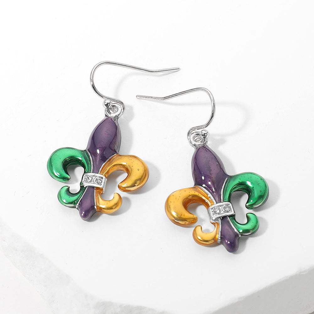 Stone Pave Enamel Fleur de Lis Dangle Earrings - Madeline Love - Flyclothing LLC