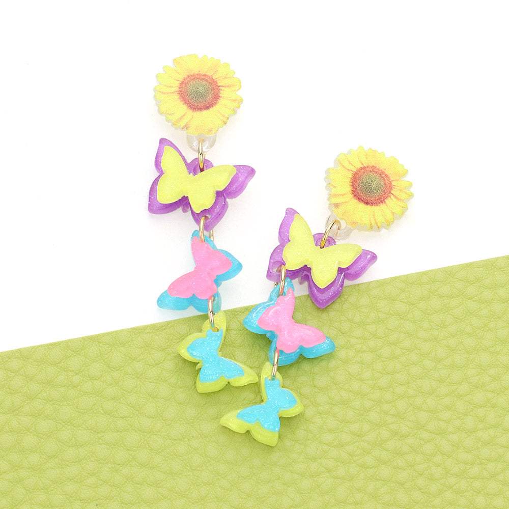 Sunflower Butterfly Resin Dropdown Earrings - Madeline Love - Flyclothing LLC