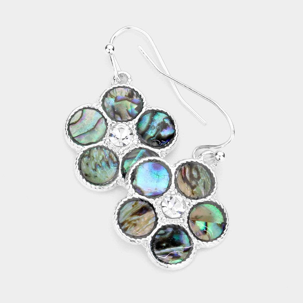 Abalone Accented Metal Flower Dangle Earring - Madeline Love - Flyclothing LLC