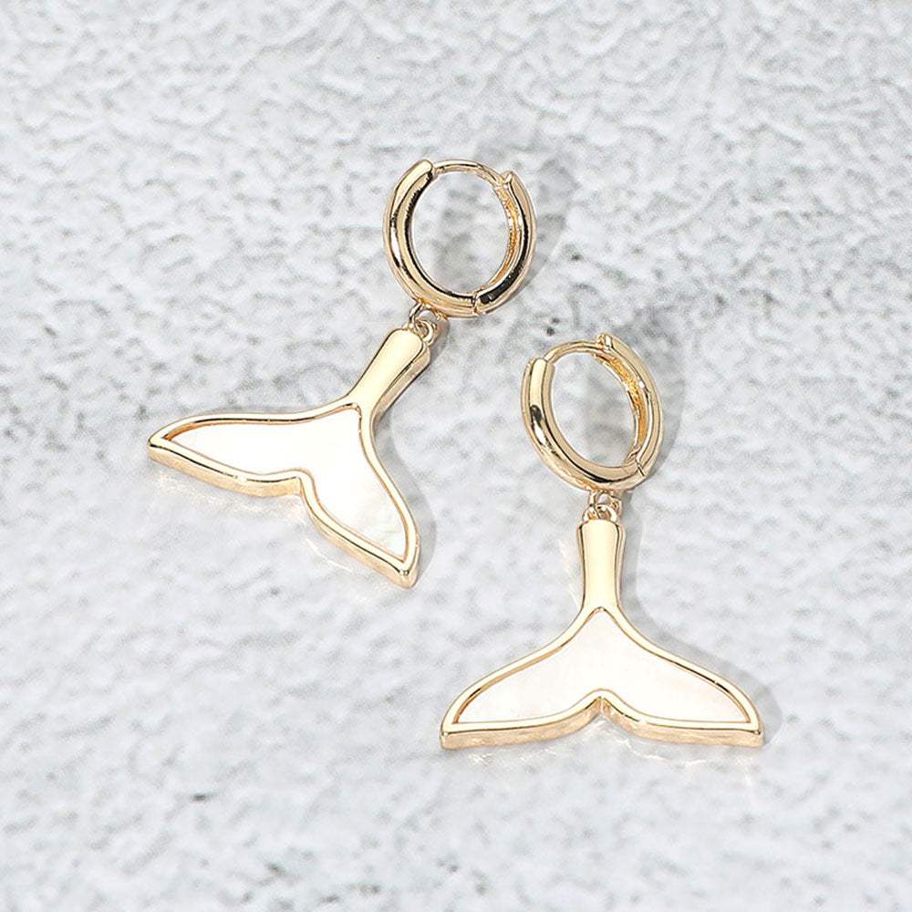 Mother of Pearl Inlay Whale Tale Dangle Earrings - Madeline Love - Flyclothing LLC