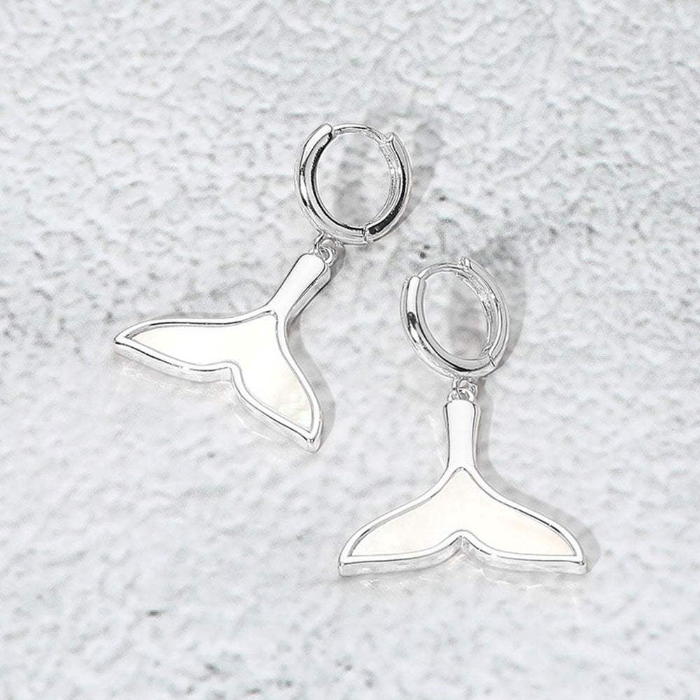 Mother of Pearl Inlay Whale Tale Dangle Earrings - Madeline Love - Flyclothing LLC