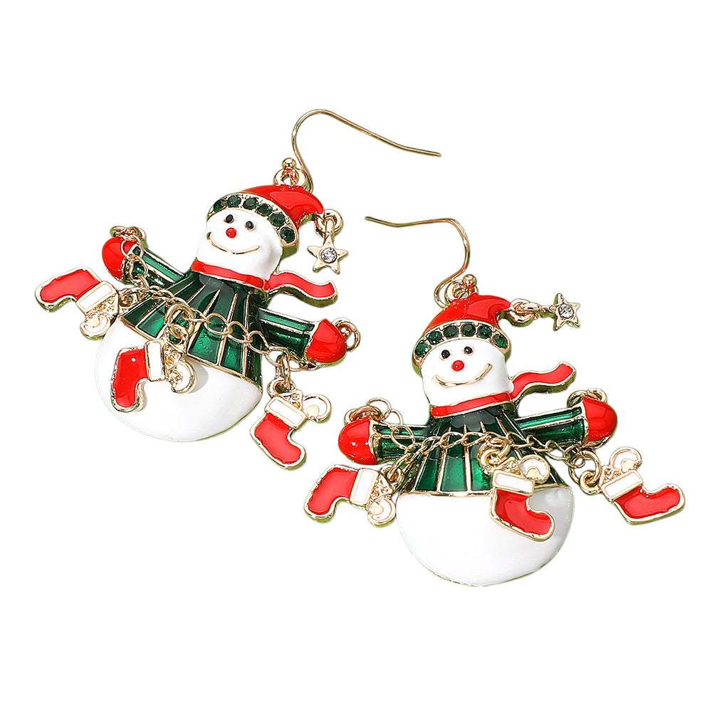 Whimsical Christmas Socks Snowman Dangle Earrings - Madeline Love - Flyclothing LLC