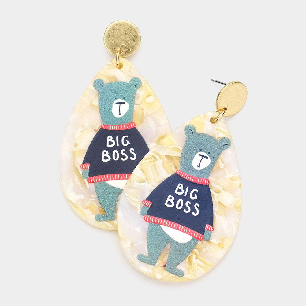 Bear Accented Celluloid Acetate Teardrop Dangle Earrings - Madeline Love - Flyclothing LLC