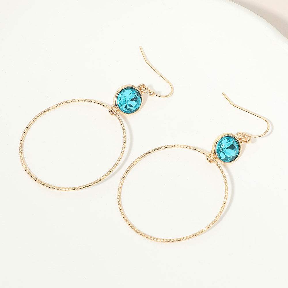 Round Stone Bezel Accent Open Hoop Drop Link Earrings - Madeline Love - Flyclothing LLC