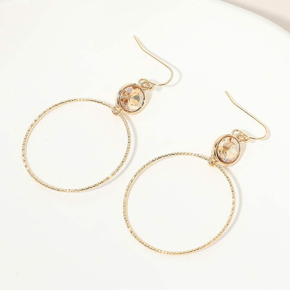 Round Stone Bezel Accent Open Hoop Drop Link Earrings - Madeline Love - Flyclothing LLC