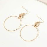 Round Stone Bezel Accent Open Hoop Drop Link Earrings - Madeline Love - Flyclothing LLC