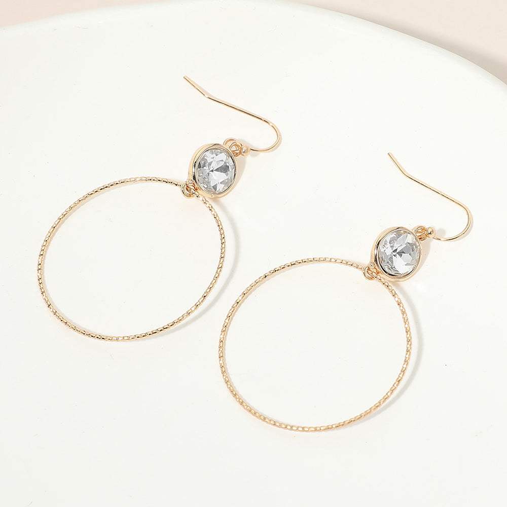 Round Stone Bezel Accent Open Hoop Drop Link Earrings - Madeline Love - Flyclothing LLC
