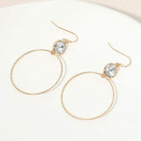 Round Stone Bezel Accent Open Hoop Drop Link Earrings - Madeline Love - Flyclothing LLC