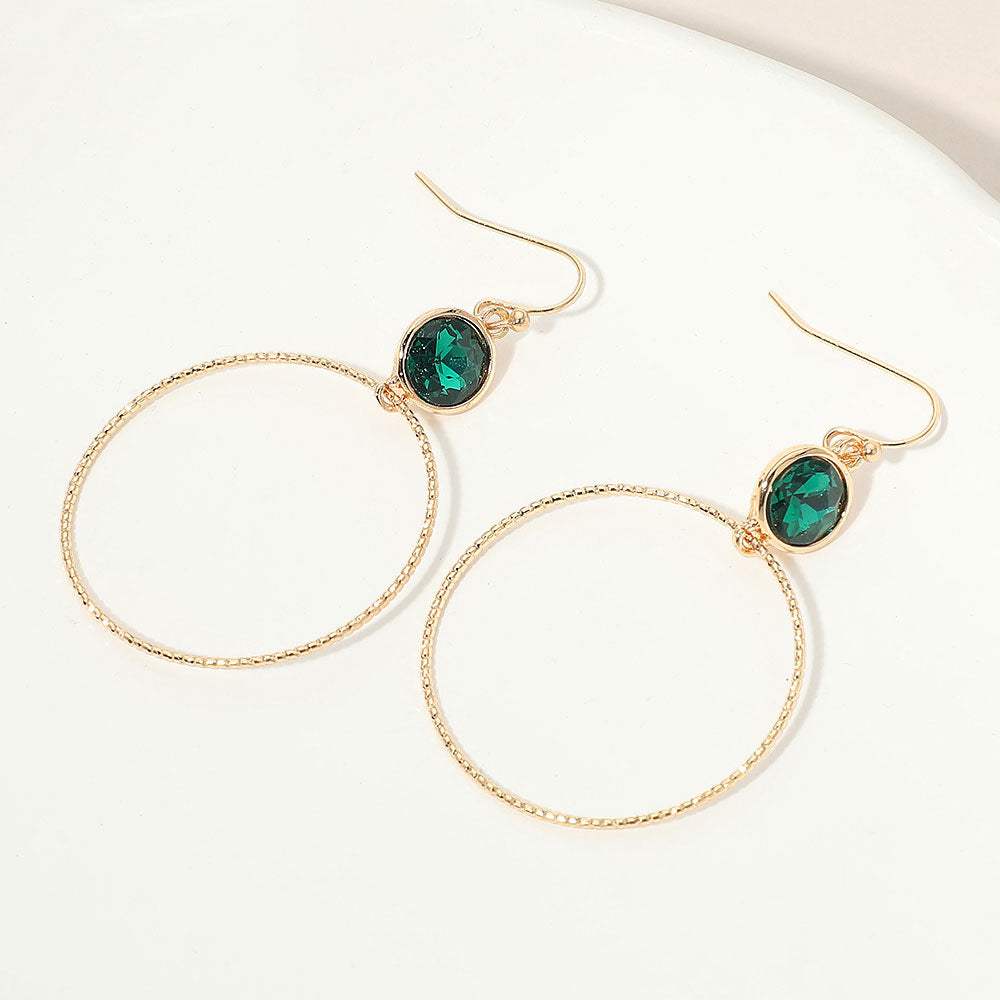 Round Stone Bezel Accent Open Hoop Drop Link Earrings - Madeline Love - Flyclothing LLC