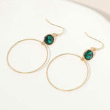 Round Stone Bezel Accent Open Hoop Drop Link Earrings - Madeline Love - Flyclothing LLC