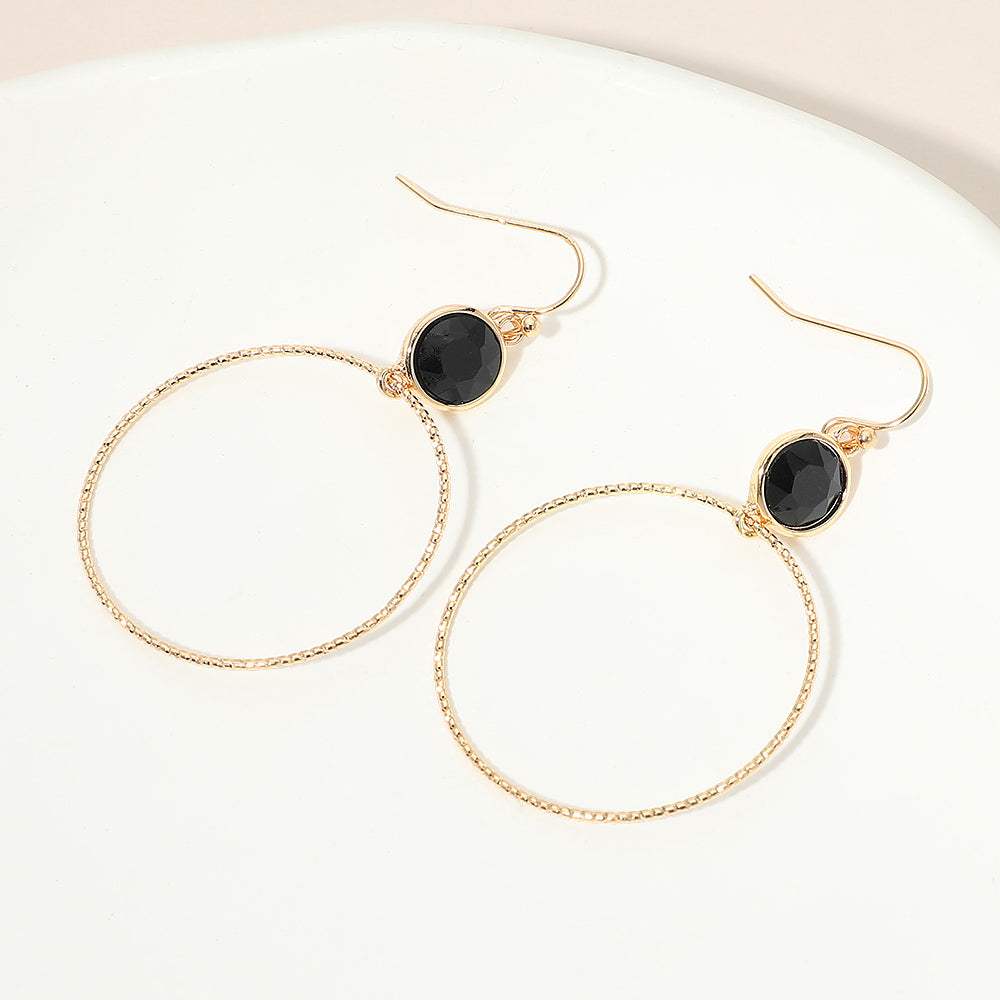 Round Stone Bezel Accent Open Hoop Drop Link Earrings - Madeline Love - Flyclothing LLC