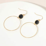 Round Stone Bezel Accent Open Hoop Drop Link Earrings - Madeline Love - Flyclothing LLC
