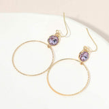 Round Stone Bezel Accent Open Hoop Drop Link Earrings - Madeline Love - Flyclothing LLC
