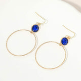 Round Stone Bezel Accent Open Hoop Drop Link Earrings - Madeline Love - Flyclothing LLC